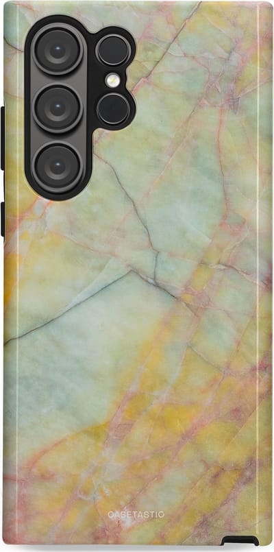 Casetastic hoesje geschikt voor Samsung Galaxy S23 Ultra - Dubbellaagse bescherming - Zomer Marmer - Fashion Case - Mintgroen Geel
