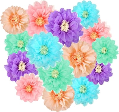 15 Meerkleurige Papieren Bloemen - Grote Decoraties voor Verjaardagen, Bruiloften en Feestjes