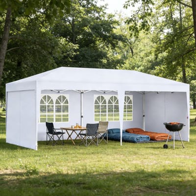 Paviljoen - Opvouwbaar Paviljoen 3x6m - Snel Op Te Bouwen - Tuinpaviljoen - Partytent - Opvouwbaar Tent - Met 6 Zijwanden - UV-bescherming - Hoogte Verstelbaar - Voor Tuin, Strand, Feest, Bruiloft, Festival En Camping - Wit - NAIZY