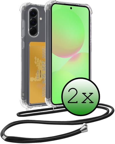 Hoes Geschikt voor Samsung A36 Hoesje Pas Houder Shock Proof Case Hoes Met Koord - Hoesje Geschikt voor Samsung Galaxy A36 Hoes Met Telefoonkoord Pasjeshouder Cover - Transparant - 2 Stuks