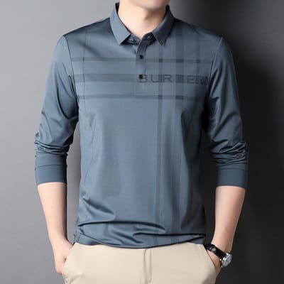 Lente en Herfst Nieuwe Stijl Casual Heren T-shirt met Revers POLO Shirt Top Trendy Heren T-shirt met Lange Mouwen XXXL gray