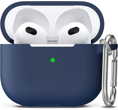 Hoesje Geschikt voor Apple AirPods 3 - Donker Blauw - Casemania Liquid Siliconen Bescherm Hoes met Bevestigingslus & Karambijnhaak