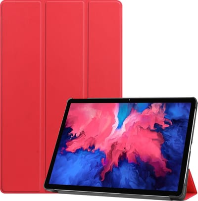 Hoes - Geschikt voor Lenovo Tab P11 - Dun & Stevig - Trifold Bookcase - Hard Cover - Hardcover Book Case - Tablet Hoesje - Rood