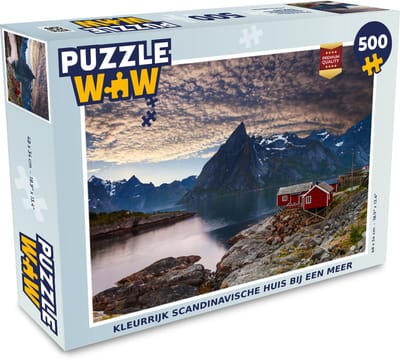 Puzzel Kleurrijk Scandinavische huis bij een meer - Legpuzzel - Puzzel 500 stukjes