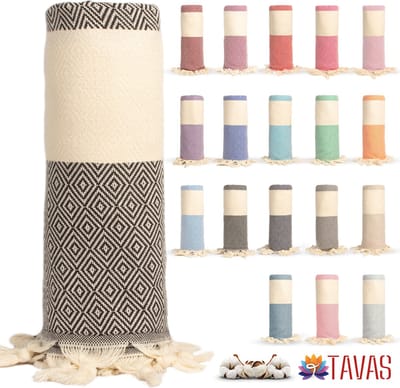 Tavas Hamamdoek Zwart Strandlaken %100 Katoen XL Saunalaken 100 x 180 cm Badhanddoek Groot Douchelaken Dames Hotel Handdoek Pestemal Fouta Pareo Yoga Deken Heren