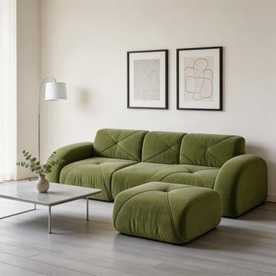 Komhtom - Modulaire moderne 2-zitsbank met poef - van huisdiervriendelijke chenille-stof en zachte stof - 32D-schuim met hoge dichtheid - antislipontwerp - geschikt voor woonkamers - groen