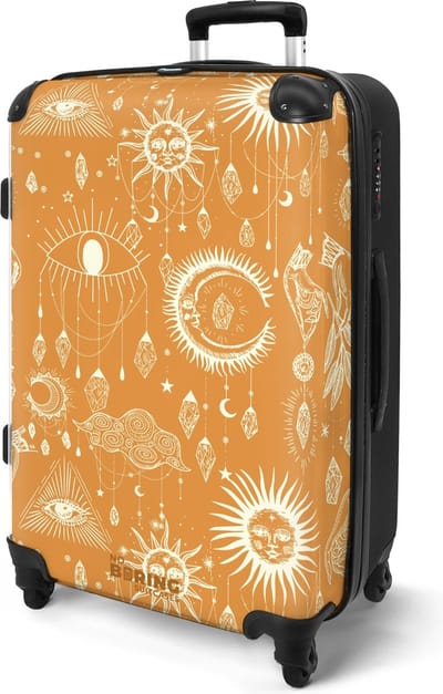 NoBoringSuitcases.com® - Koffer groot - Rolkoffer lichtgewicht - Geel met bohemian patroon - Reiskoffer met 4 wielen - Grote reis trolley XL - Luggage suitcase - Hardcase reistrolley medium - 20 kg bagage