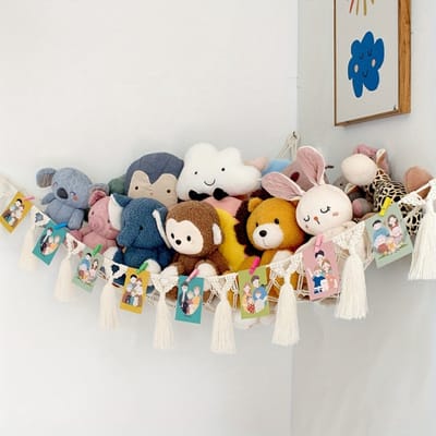 Nivard Knuffel Net - Hangmat - Speelgoed - Opbergsysteem - Hangmat Voor Knuffels - Organizer - Vlaggetjes - Wit