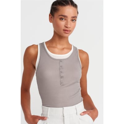 Katoenen Geribbelde Mouwloze Knopblouse