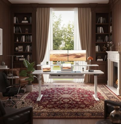 Elektrisch In Hoogte Verstelbaar Bureau 120x60 cm - Sta-Zit Bureau met oplader, monitor- en tabletstandaard, 3 opbergposities, ergonomisch, Scandinavisch design, met Casa Serena – Casa Dorada