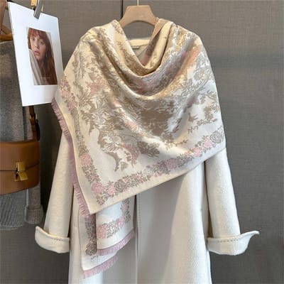 Écharpe de luxe à imprimé floral pour femmes, plus chaude pour l'hiver, mélange de cachemire, pashmina, écharpes, châles, couverture épaisse pour femmes, wraps, foulard 65x185cm gray