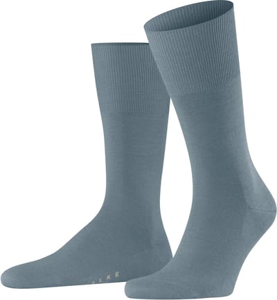 FALKE Airport eenkleurig wol katoen sokken heren blauw - maat 39-40