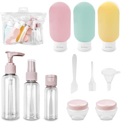 Dailygoods- Reisflessen Set 11 Stuks - Lekvrije Navulbare Containers - Toilettas voor Cosmetica - Hoogwaardige Duurzame Materialen - Gemakkelijk te Dragen
