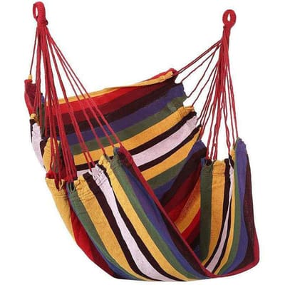 Hangmatstoel Canvas Draagbare Comfortabele Kleurrijke Streepstoel Hangende Touwschommel voor Binnen black