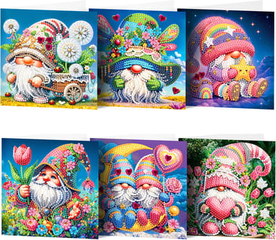 Adorzy Diamond Painting Kaarten Kabouters – 6 Wenskaarten met envelop - Diamond Painting Volwassenen – Diamond Painting Volledig Pakket