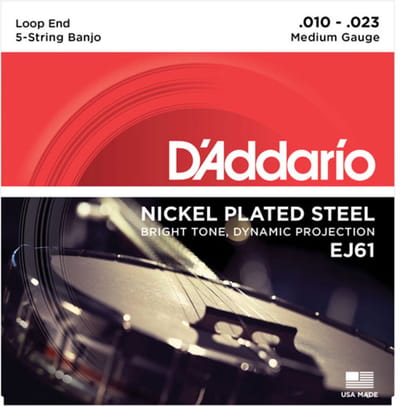 D'Addario EJ61 Nickel Plated Steel Banjo Snaren 5-Snarig (10-23)