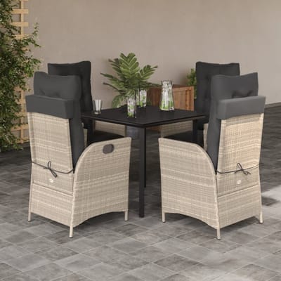 vidaXL - 5-delige - Tuinset - met - kussens - poly - rattan - lichtgrijs