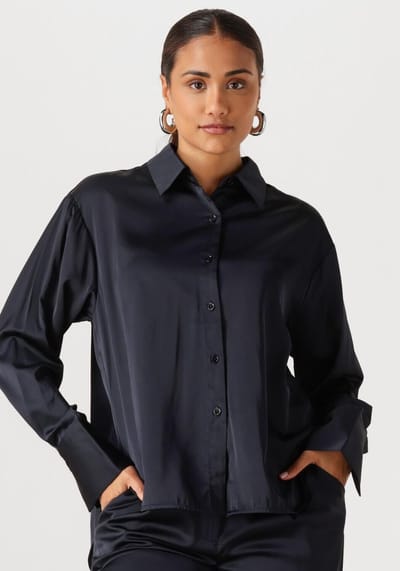 WITHBLACK Wbldagmar Sateen Ls Shirt Dames - Jurken - Donkerblauw - Maat XS
