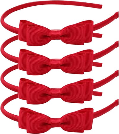 Set van 4 Rode Strik Haarbanden voor Meisjes - Mode Haaraccessoires voor Kinderen en Make-up Gebruik