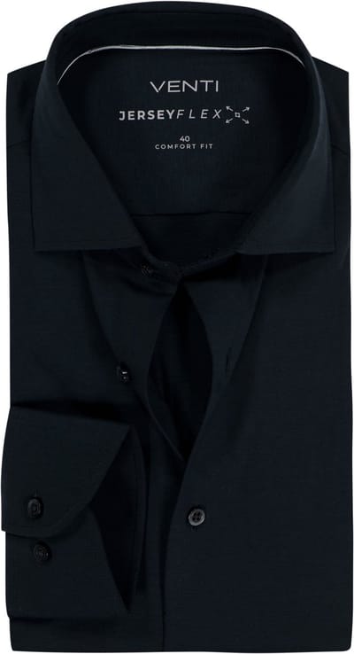 VENTI CASA MODA comfort fit overhemd - jersey - zwart - Strijkvriendelijk - Boordmaat: 40 (EU maat: M)
