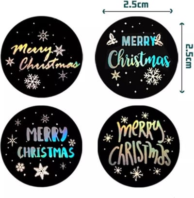 Kerst stickers rond "MERRY CHRISTMAS" ● 50 stuks ● Multiplaza - 4 soorten - promoten bedrijf - groet - bedankje - Webshop - pakket - post - kado