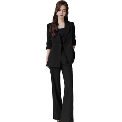 Zakelijk Tweedelig Pak Elegante Dames Formele Pakset met Reverskraag Jas Effen Kleur Broek Stijlvol voor Woon-werkverkeer XL black