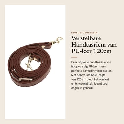 Dailygoods- Handtas met verstelbare riem - Schoudertas - PU-leer - Handvat - Accessoires - Stevig dik leer - Lengte 120 cm - Tasriem