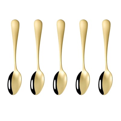 Theelepels | Gouden theelepels | Dessertlepels goud | Lepels set | RVS lepels | Goud bestek | Glimmende gouden lepels | Koffielepels goud | Luxe bestekset | Stainless steel lepels | Vaatwasserbestendig lepels | Premium gouden dessertlepels | 5X Stuks