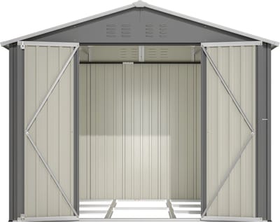 Tuinhuis Metaal - Opberghok Schuur - Tuinspullen Opbergen - Brede Klapdeur - 8 x 6 ft - Grijs