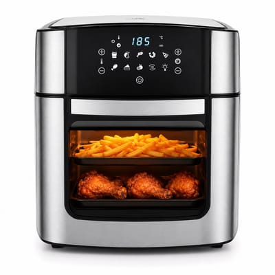 Airfryer Oven – 16Liter – Heteluchtfriteuse – 1800W – 8 Programma’s – PFAS-vrij – Inclusief Accessoires – zilver – Royal Swiss®