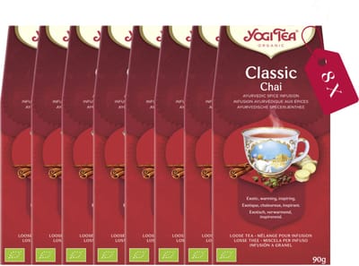 Yogi Tea Classic Chai - Biologische Kruidenthee met Kaneel, Kardemom, en Gember voor een Traditionele Ayurvedische Smaak - Tray van 8 Stuks 90g