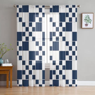 Zwart Wit Onregelmatige Geometrie Tule Gordijnen Voor Woonkamer Slaapkamer Decor Chiffon Transparant Voile Keuken Raam Gordijn 135W x 114H(cm)