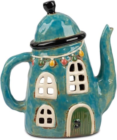 Windlicht Kan Huis - Decoratieve Lantaarn Theelicht - Sfeerverlichting Creëren - Handbeschilderd Aardewerk - 18x20 cm - Aardetinten