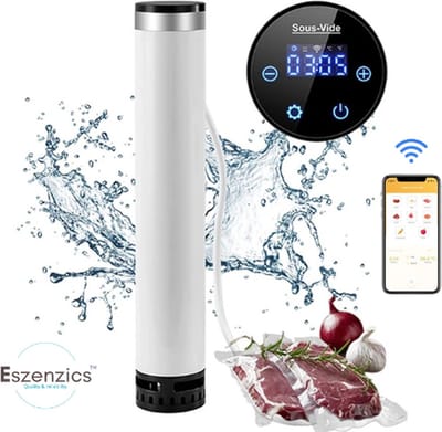 Eszenzics™ Sous vide koker Gen4 - 1100W - Snel en Veilig - Sous vide stick - Licht en Sim - Incl. 11L kookbak en rek - Wifi-app - IPX7