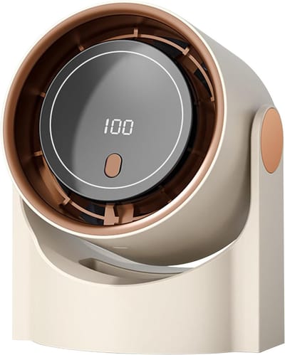 Draagbare/oplaadbare bureauventilator - Werkt op USB-batterij - Met digitaal display - 100 snelheidsinstellingen - Instelbare snelheid en stille werking - Geschikt voor slaapkamer/kantoor/reizen/kamperen en bureaugebruik - Beige.