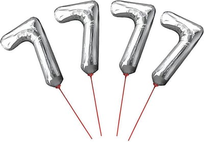 Cijferballon folie nummer 7 op stokje - Folieballon opblaascijfer 7 zilver 30 cm - 4 STUKS