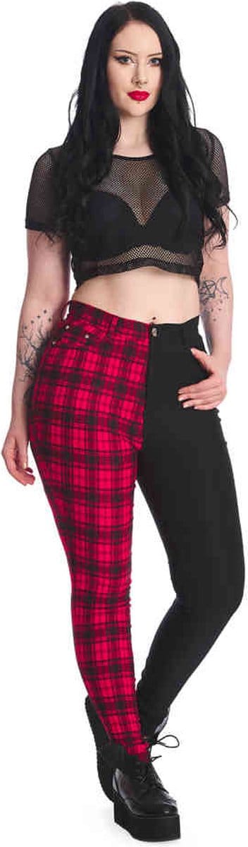 Banned - Kaori Skinny fit broek - S - Rood/Zwart