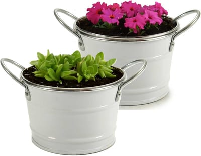 Arte r Plantenpot/bloempot teil- 2x - zink - wit - D12 x H17 cm