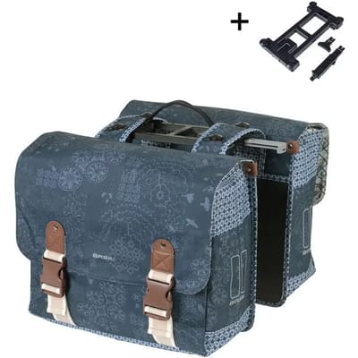 Basil Boheme dubbele fietstas MIK, 35L, indigo blauw - waterafstotend polyester - reflectie details -