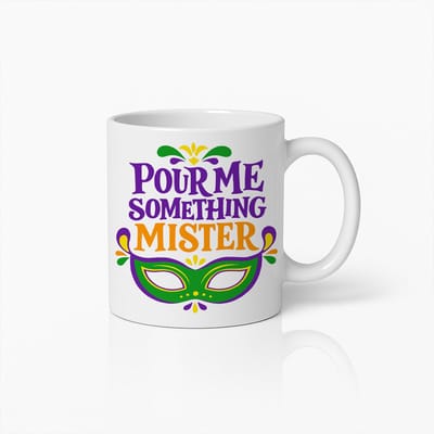 Pour Me Something Mister Mok 330ml – Grappige Mardi Gras Koffiebeker met Masker Ontwerp – Perfect Cadeau voor Feestliefhebbers & Festivalfans