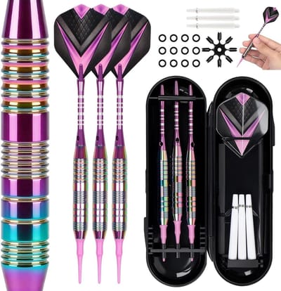 Set van 3 professionele darts met plastic punt, 21 g voor elektronische dartborden, inclusief opbergdoos en zachte dartvleugels