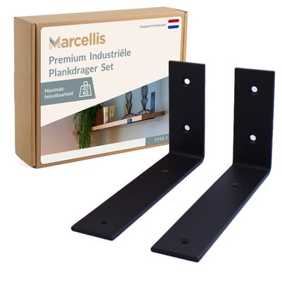 Marcellis - 2x Industriële plankdrager - Voor plank 30 tot 35cm + schroefset - mat zwart - staal-T5