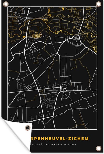Muurdecoratie Scherpenheul-Zichem - Goud - Stadskaart - Plattegrond - Kaart - 120x180 cm - Tuinposter - Tuindoek