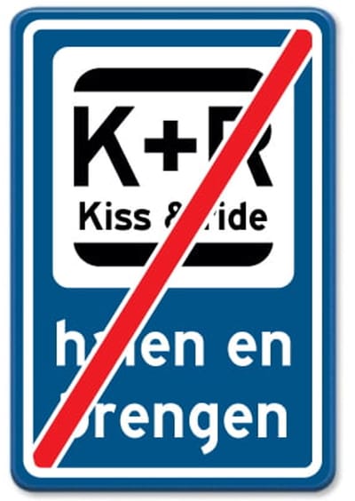 Bord Einde zone Kiss and Ride - blauw - Weerbestendig Aluminium - 30x45 cm - Bevestiging: Zonder bevestiging (alleen het bord)
