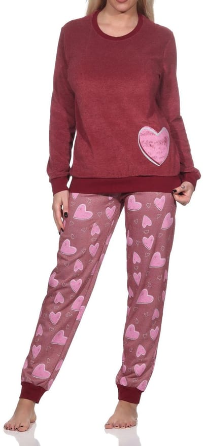 Normann dames badstof pyjama lange mouw met manchetten in hartjeslook - ook in oversize