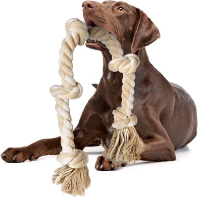 Hondentouw speelgoed voor grote honden, 92 cm onverwoestbaar hondenspeelgoed voor touwtrekken, 100% natuurlijk katoenen kauwspeelgoed voor verveling, trekken, tandenreiniging