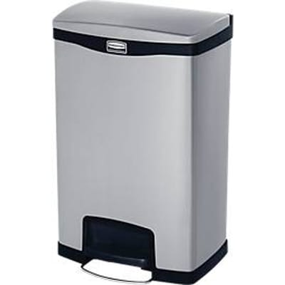Rubbermaid - Slim Jim Step On container Front Step RVS 50 liter - Stainless steel - mat RVS, zwart - Prullenbak