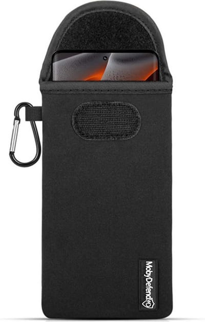MobyDefend Hoesje - Geschikt voor Motorola Edge 50 Pro - Neopreen Pouch Met Karabijnhaak - Insteek - Riemlus - Zwart