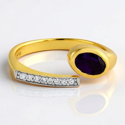 Cavill - Vergulde 925 Sterling Zilveren Ring met 0,765 ct Braziliaanse Ovale Amethist en 0,094 ct Cambodjaanse Zirkonen - Modern Elegant Paars Sieraad
