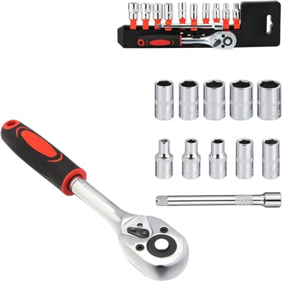 Complete 12-delige 1/4'' Ratchet Socket Wrench Set voor Mechanica, inclusief 4-13mm Sleutelset met Snelle Ontgrendeling, Omkeerbare Handgreep en Verlengstuk, Ideaal voor Klussen en Onderhoud